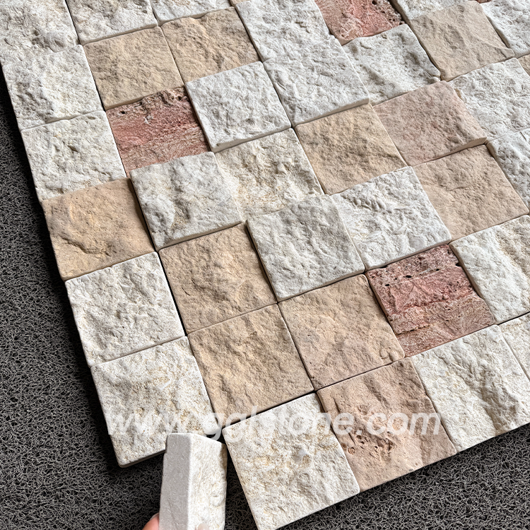 Gemischter Kalkstein und Travertin für Wandverkleidungen – natürliche weiße, beige und rote Steinverkleidung
