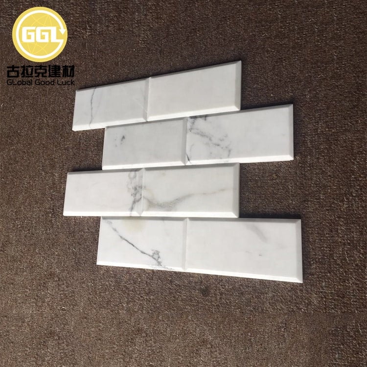 Carrara Weiß 3x6 Zoll Tiefe Abgeschrägte Ziegel Marmor Mosaik Fliesen Mit Parkett Design