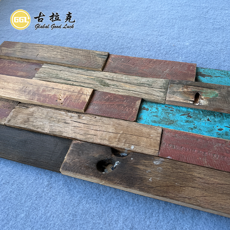 Vintage Weathered Wood Mosaic Tiles – Rustic Multicolor Wooden Wall Panels