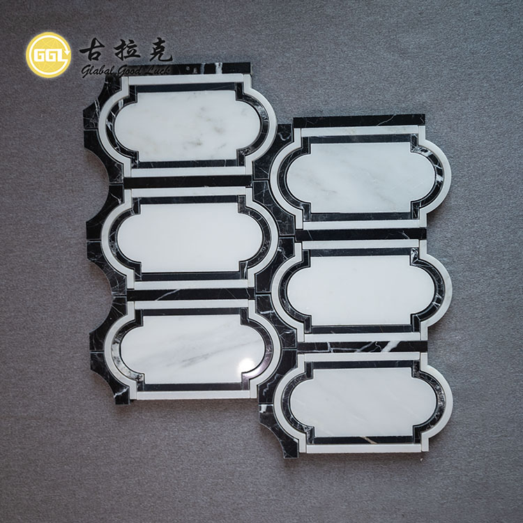 Classic Design White And Black Pattern Waterjet Mosaic Tile
