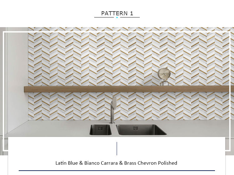 Natural White Marble Mix Brass Chevron Marble Mosaic Tile