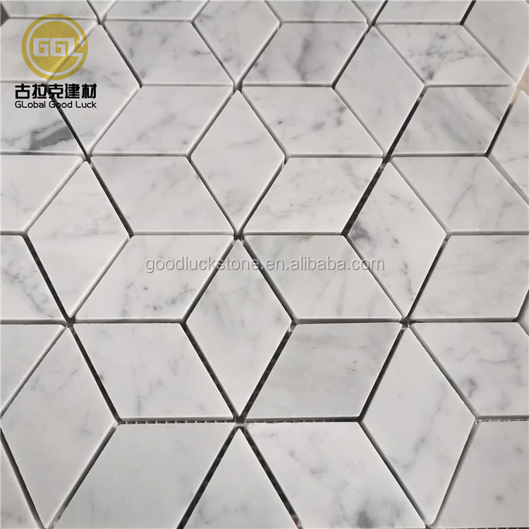Warm uitverkoping Muurversiering Natuurlike Wit Carrara Marmersteen Diamant Mosaïekteëls Vir Muurdekor