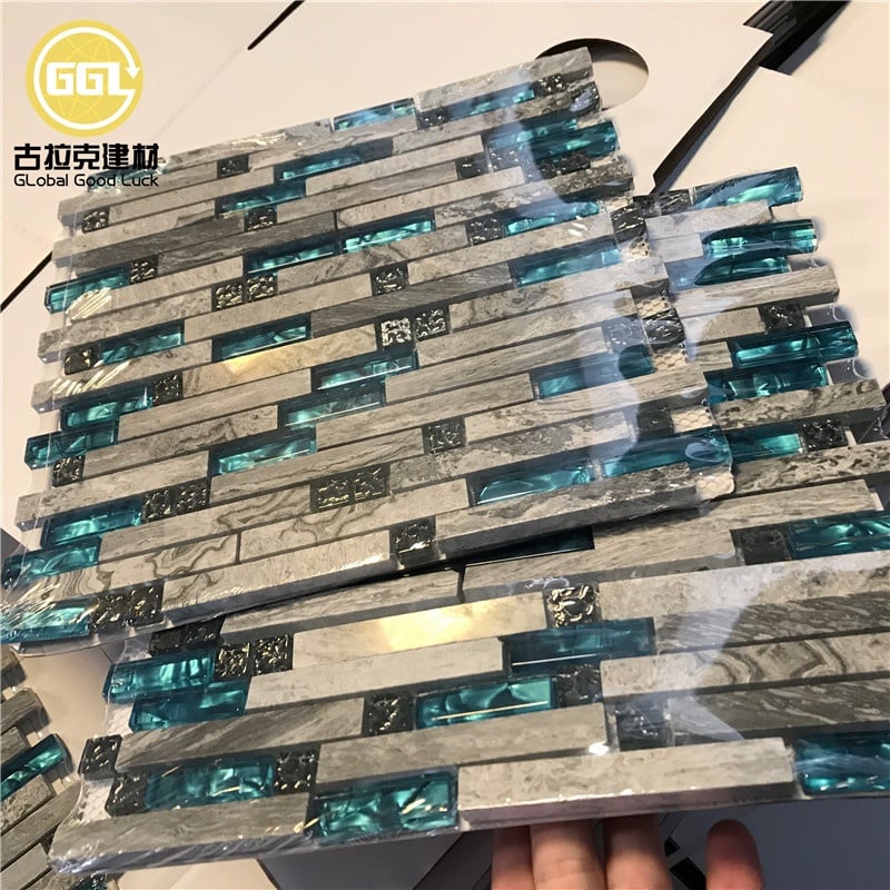 Strip Marmor Mischung Kristallglas Mosaik Wand Küche Backsplash Bad Mosaikfliese