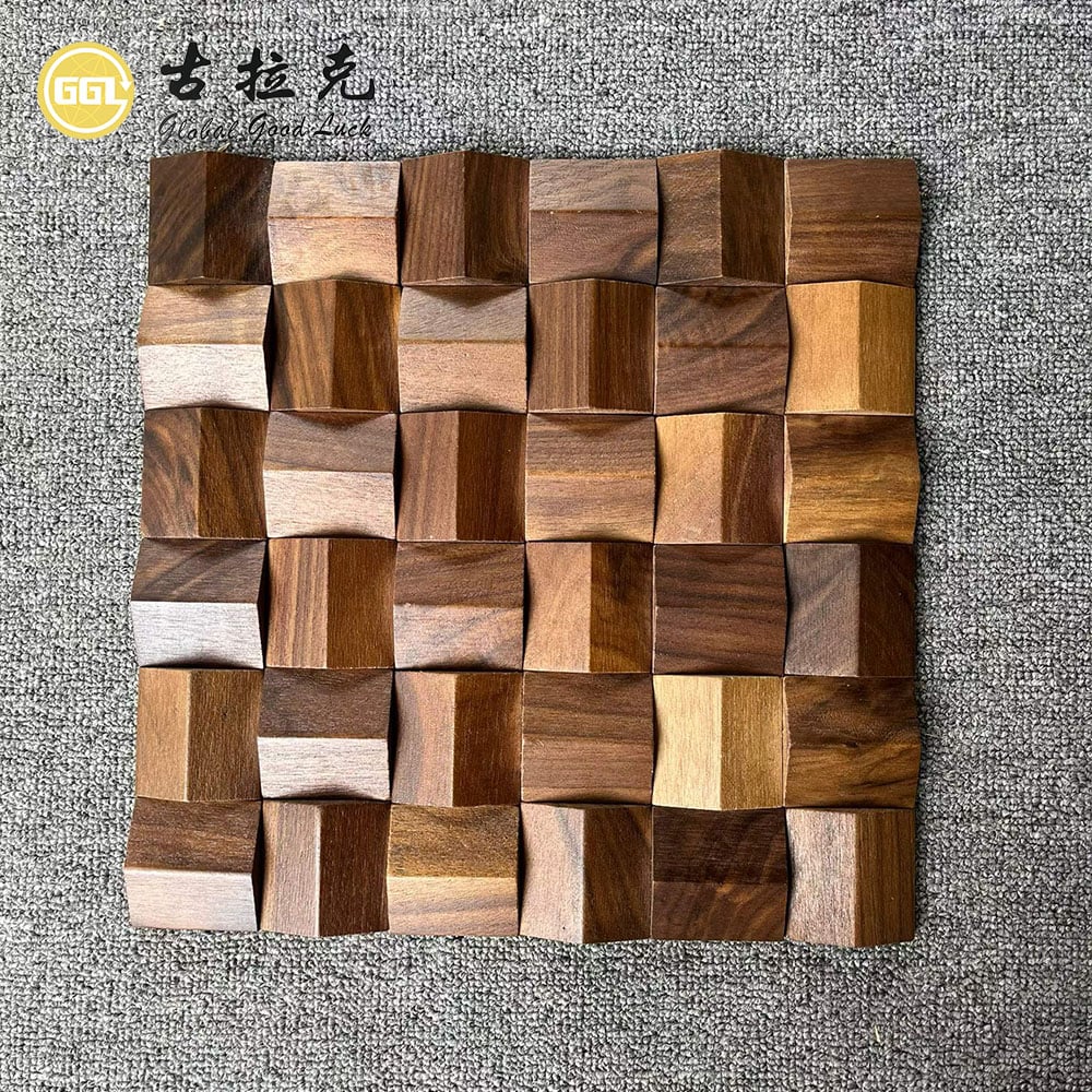 Natural Wood Mosaic Wall Panel – 3D Decorative Wood Wall Cladding for Luxury Interiors