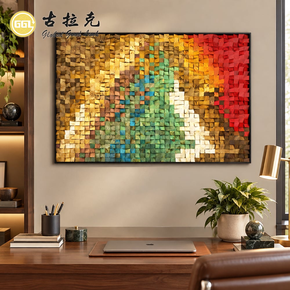 Custom 3D Color Gradient Wood Mosaic Wall Art Mural for Home Wall Panel Decoration