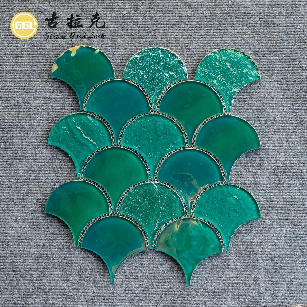 Iridescent Fish Scale Crystal Glass Mosaic Tiles for Swimming Pools & Walls
