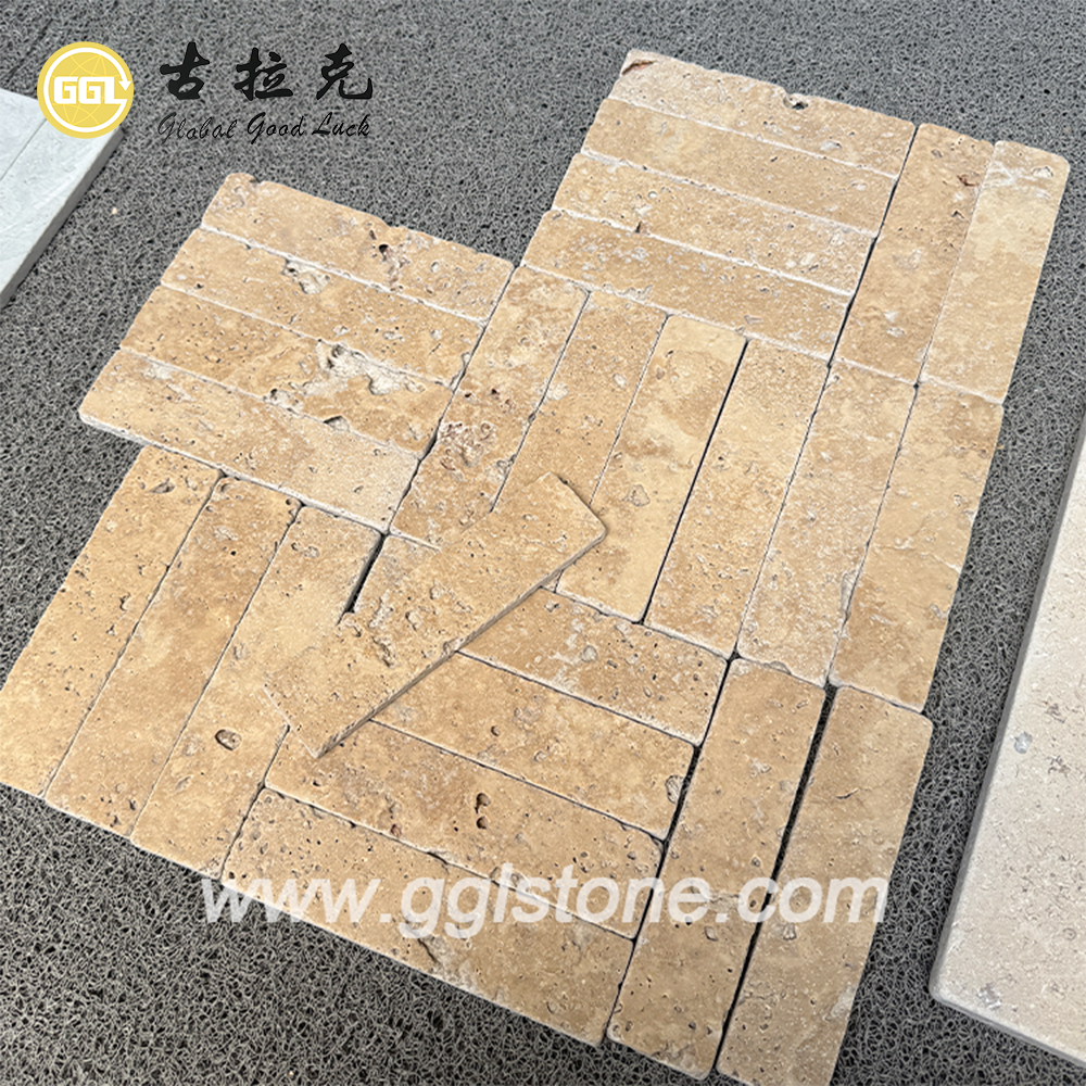 Beige Kalkstein-Streifen-Fliesen | Naturstein-lineare Wand- und Bodenfliesen