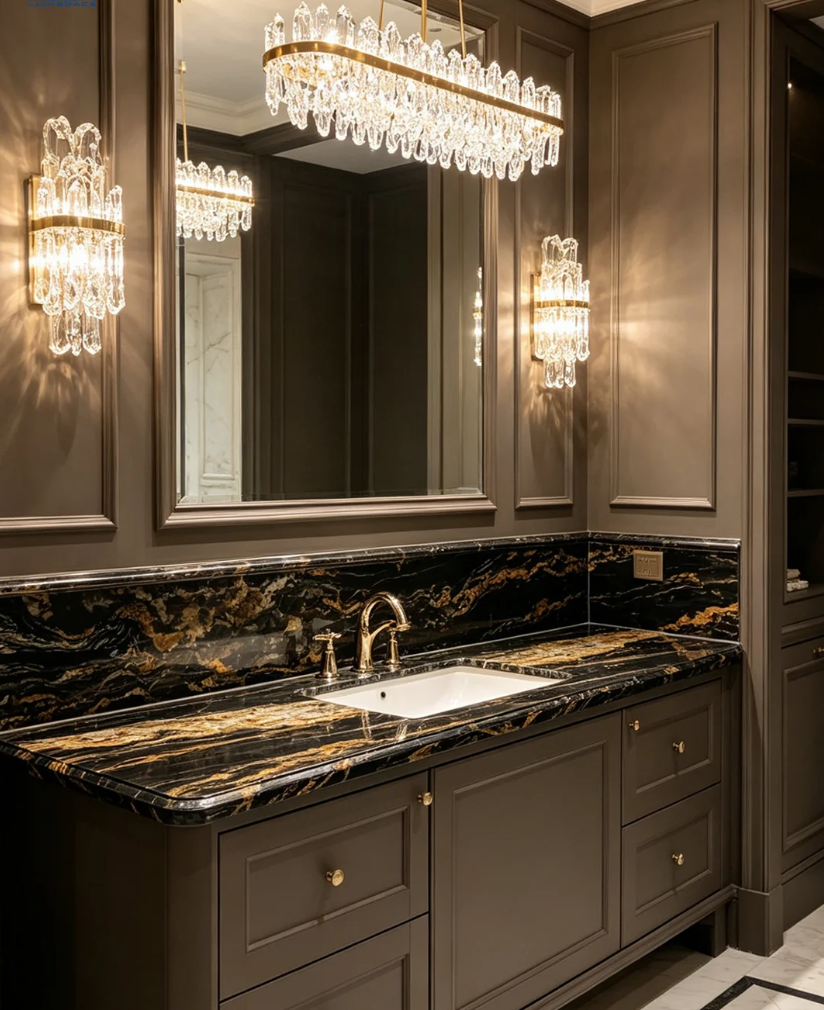 Luxury bathroom vanity top in Gold Silk Granite