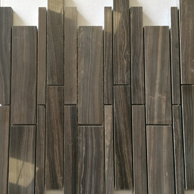 Tíleanna Mosaicí Marble Black Random Strip Do Chomharthaíocht Baile nó Oifige a Chur Chun Cinn Tíleanna Balla agus Urláir an Seomra Folctha
