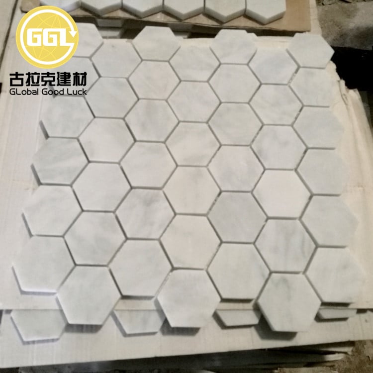 Heksagoonvorm Carrara Wit Marmer Mosaïek Tegels