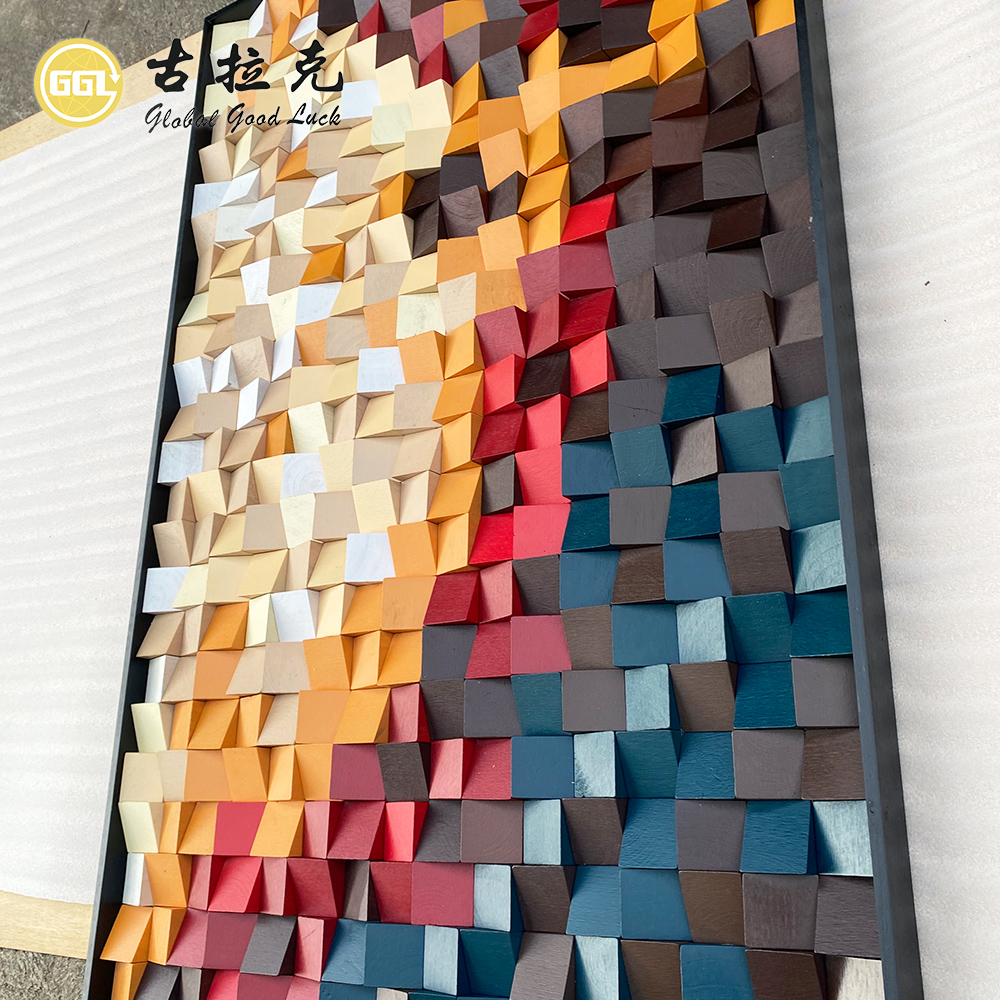 Custom 3D Color Gradient Wood Mosaic Wall Art