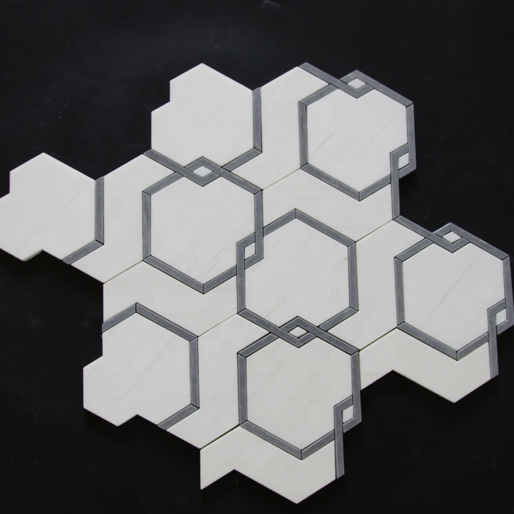 Innenraum Wohnkultur Design Sechseckmuster Weiße Marmor Mosaikfliesen für Boden und Wand