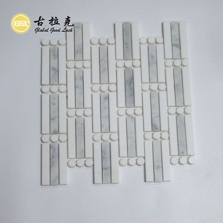 Azulejo de mosaico Waterjet de forma rectangular de mármol pulido mezcla de forma redonda para decoración de pared y suelo
