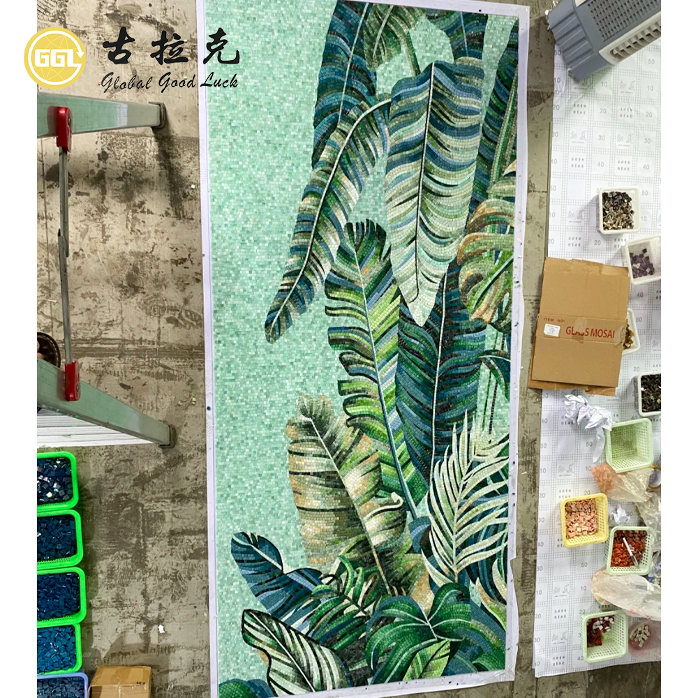 Custom Tropical Leaf Mosaic Mural for Luxury Interior Wall Decoration