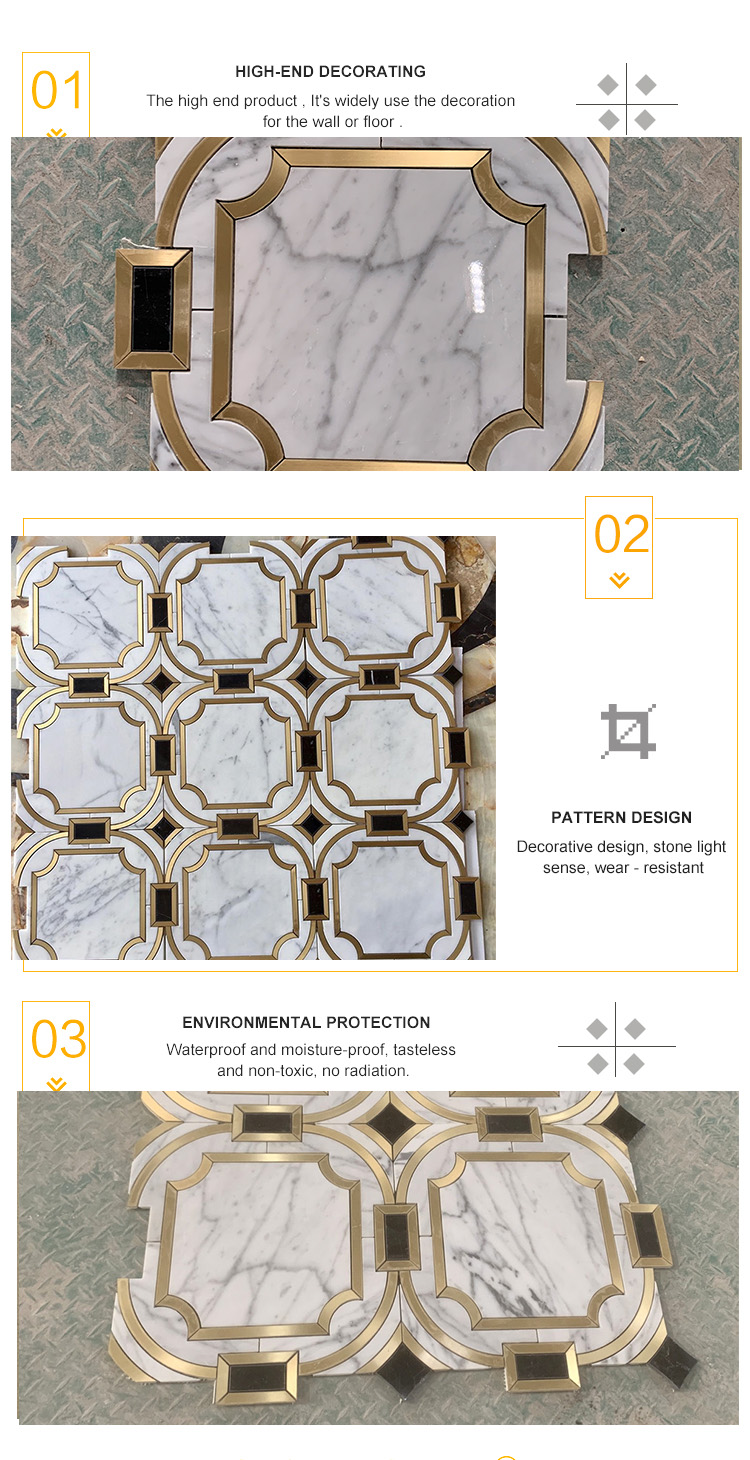 Patrón de Diseño de Lujo de Mármol con Mosaico de Chorro de Agua de Latón