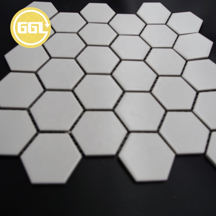 Azulejo de mosaico cerâmico hexagonal, azulejo de porcelana branca para decoração de piso de parede de banheiro