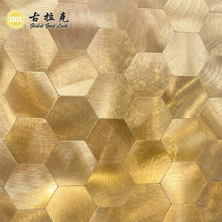 Gold Hexagon Self-Adhesive Mosaic Tile – Metallic Aluminum Composite Panel Wall Decoration