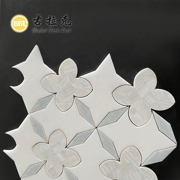 Azulejo Mosaico de Mármore Mix Design de Flor de Concha para Parede de Cozinha de Villa