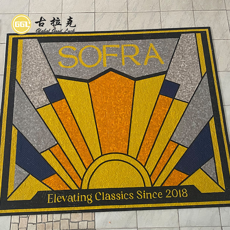 Logo Deseni Özelleştirilebilir Mural Mozaik Çamur Karışık Taş Duvar Zemin Dekorasyonu