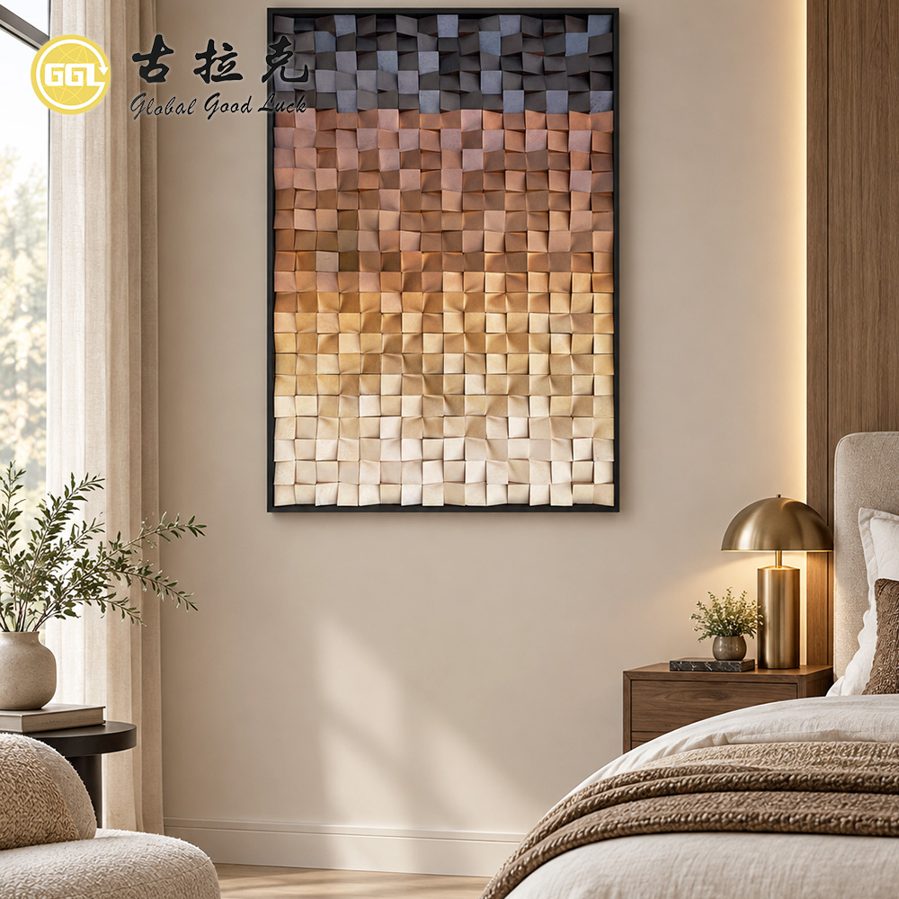 Custom Wood Mosaic Art Mural Handmade Wooden Wall Panel for Luxury Interior Decoration