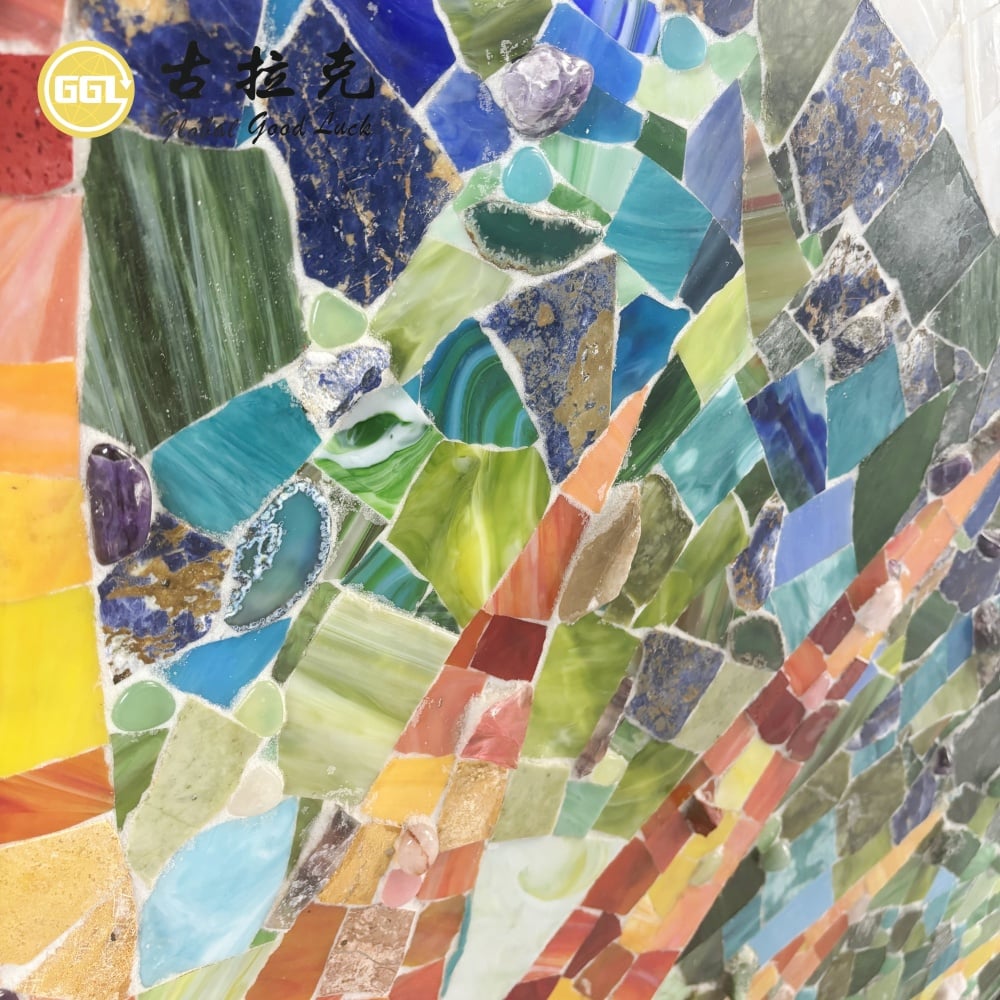 Custom Glass and Stone Mosaic Mural – Handmade Mixed Material Mosaic Wall Art for Luxury Interiors