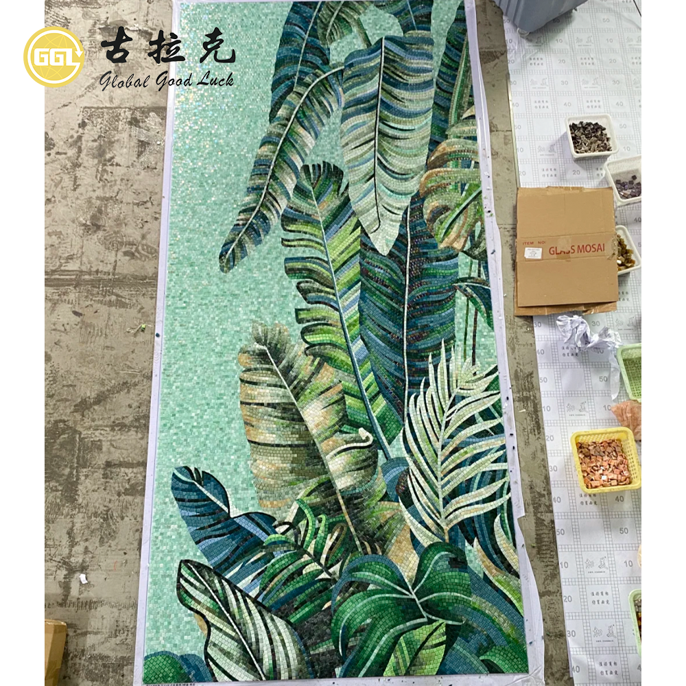 Custom Tropical Leaf Mosaic Mural for Luxury Interior Wall Decoration