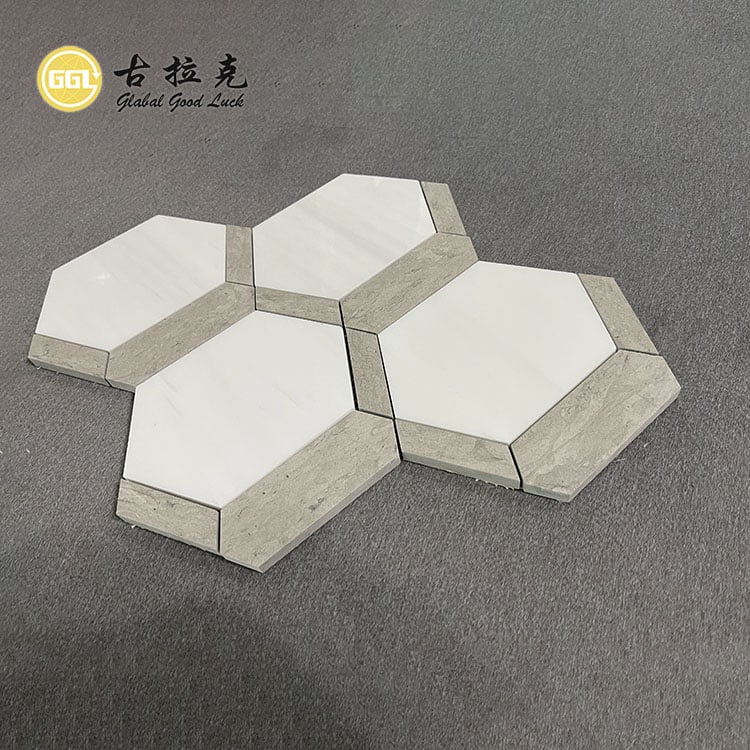 Naturalis Stilus Hexagonalis Forma Marmoris Mosaicum Pro Coquina Backsplash Tegulis