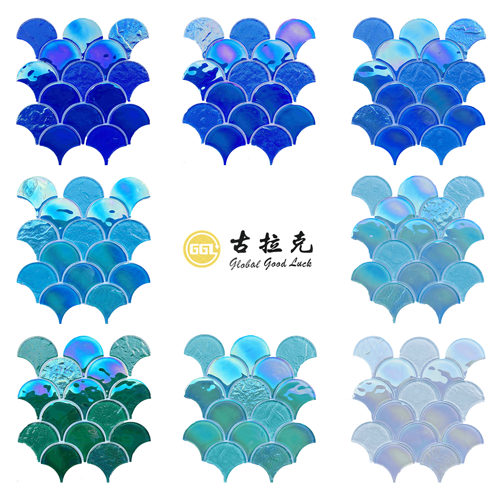 Iridescent Fish Scale Crystal Glass Mosaic Tiles for Swimming Pools & Walls