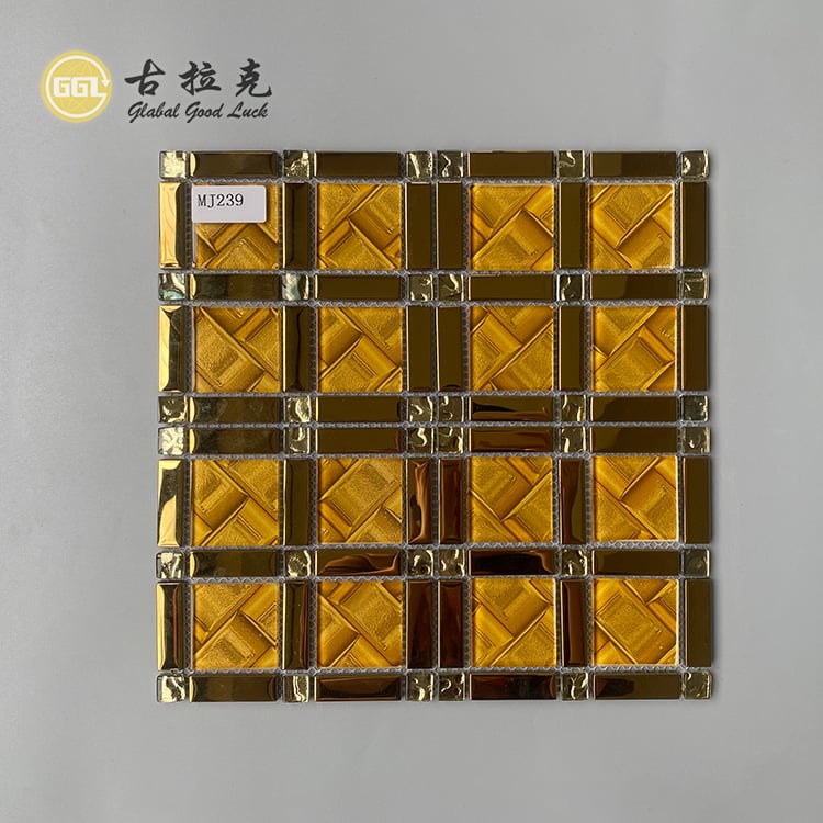 Luxusdesign Gold Glas Mosaikfliese Quadratischer Spiegel Glas Wand Hintergrundfliese