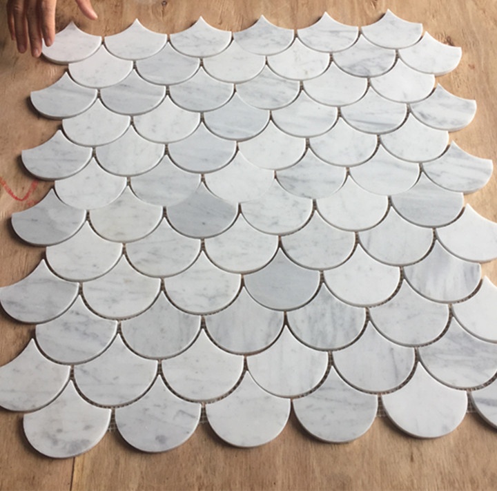 کاشی موزاییک مرمر سفید کارارا به شکل فن صیقلی