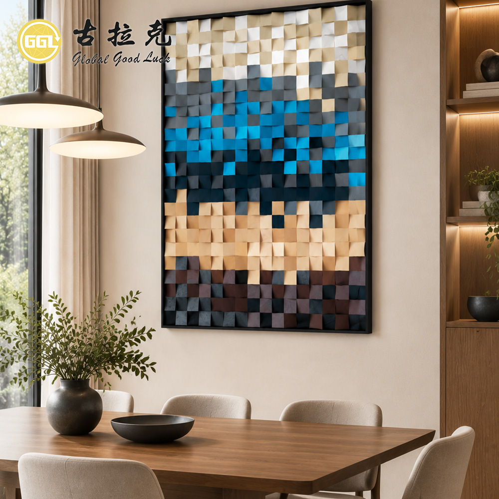 Custom Abstract 3D Wood Mosaic Art Mural Handmade Wooden Wall Panel
