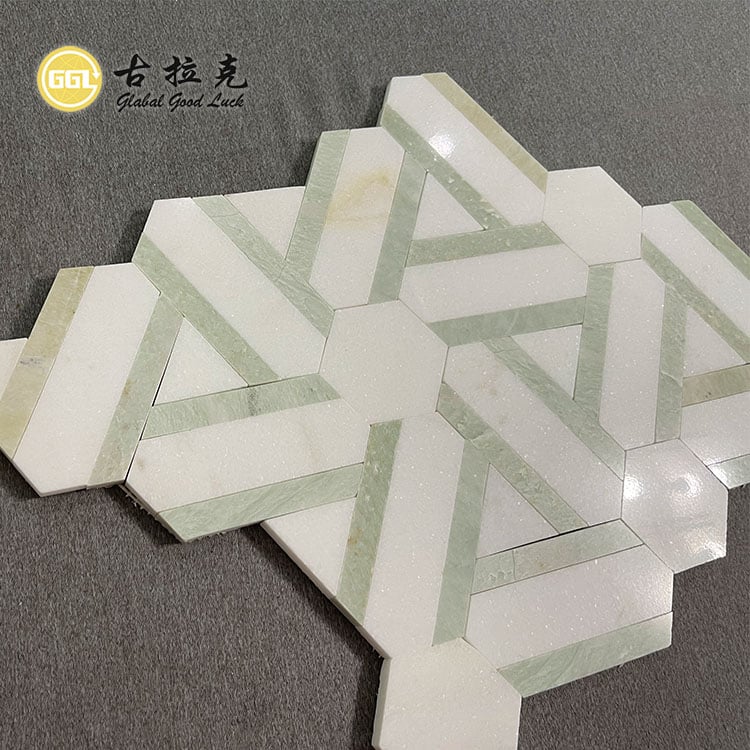 Diseño Nuevo Mosaico de Piedra de Mármol Verde y Blanco para Decoración de Pared