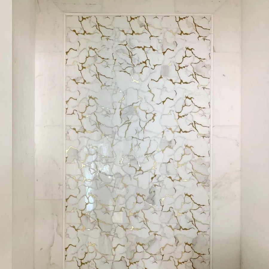 Marble mosaic feature wall for decorative interior design