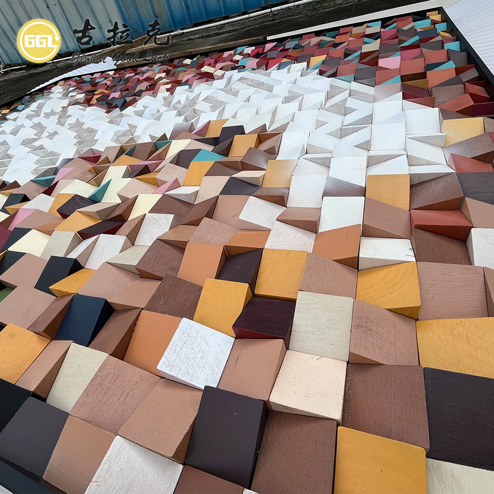 Custom 3D Multicolor Wood Mosaic Wall Art