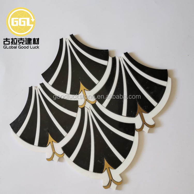 Alb Mix Negru Formă de Fan Marmură Waterjet Mozaic Inlay Bront Design