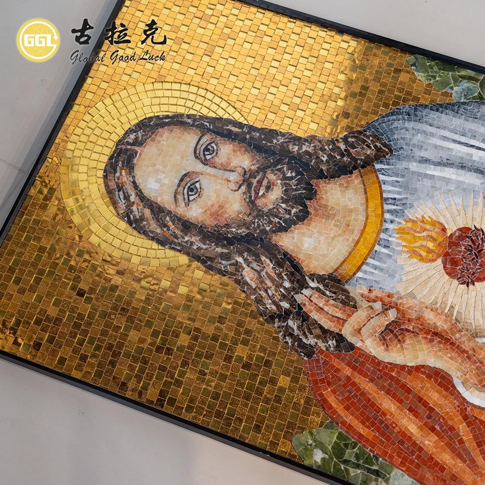Handmade Glass Mosaic Religious Artwork – Sacred Heart of Jesus Mosaic Mural