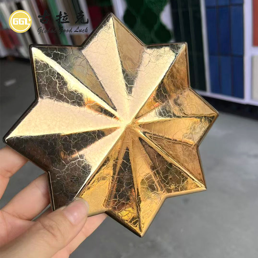 Antique Gold 3D Geometric Ceramic Mosaic Tile for Luxury Wall Decoration