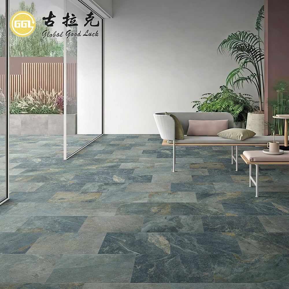 Ubin Porselen Tampilan Kuarsit Hijau Mewah 300x600 mm dengan Efek Batu Alami untuk Kolam Renang, Dinding, dan Lantai