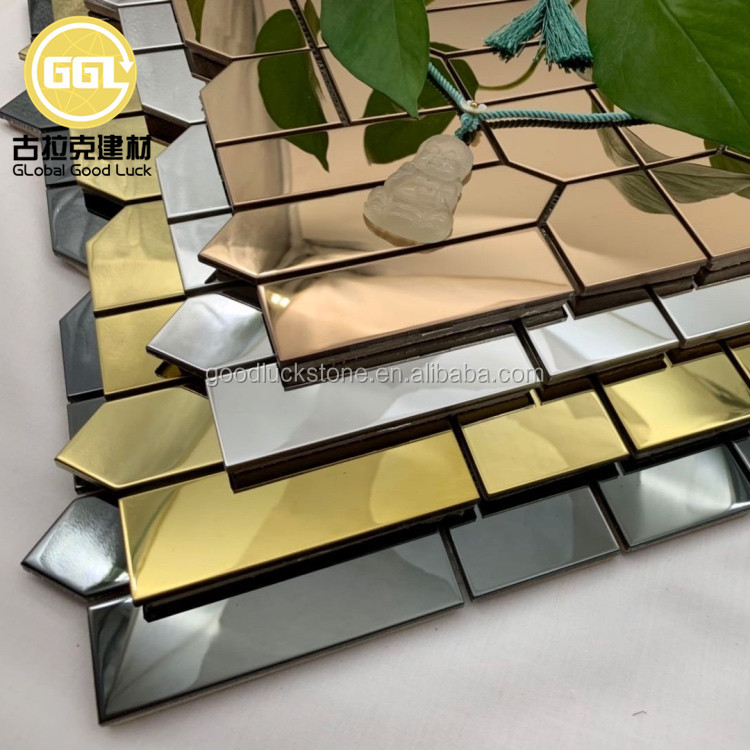 Алтын шампан Күміс металл мозаикалы айна дизайны Backsplash плиткасы