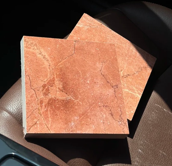 Rojo Alicante marble samples for colour and vein selection