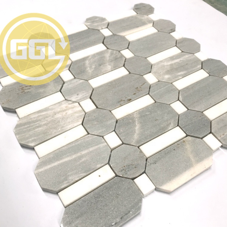 Mosaico de Forma Irregular Polido em Cinza e Branco para Azulejo de Parede e Piso Interno