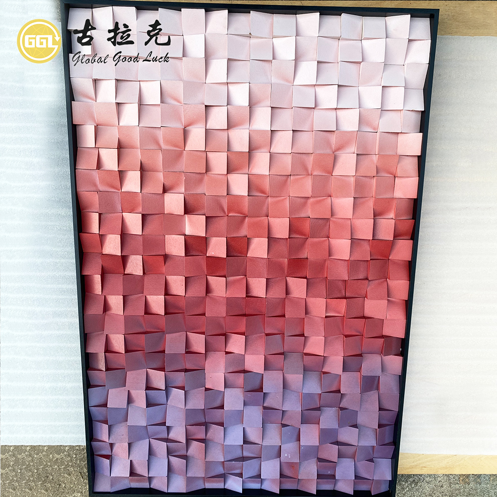 Handmade 3D Pink Gradient Wood Mosaic Mural