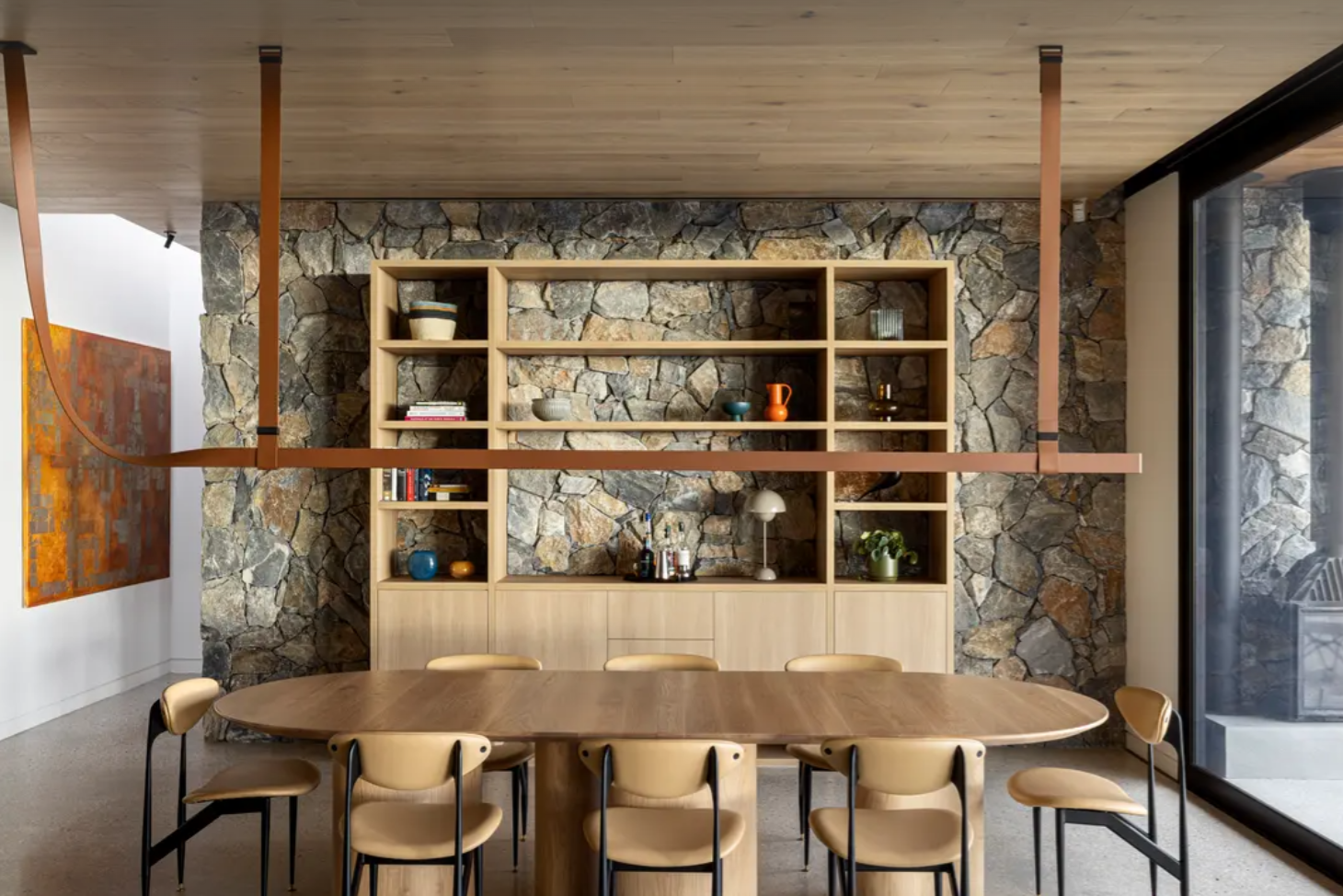 Loose stone wall cladding used for a natural stone interior feature wall