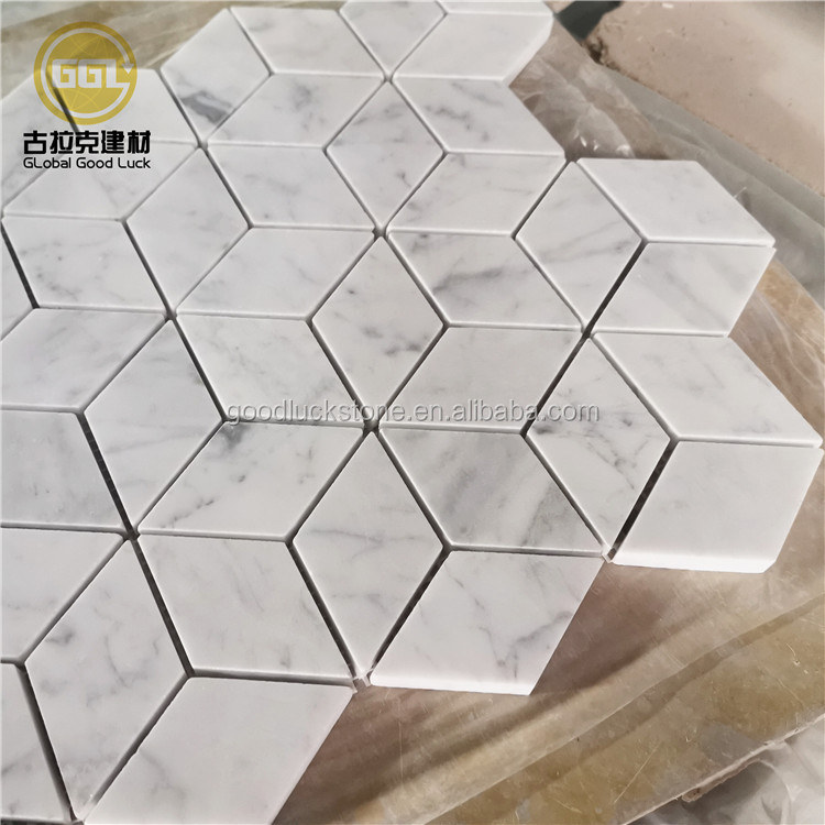 Warm uitverkoping Muurversiering Natuurlike Wit Carrara Marmersteen Diamant Mosaïekteëls Vir Muurdekor