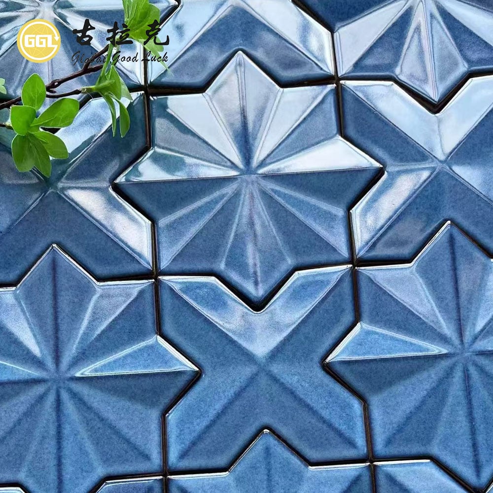 Blue 3D Geometric Ceramic Mosaic Tile for Decorative Walls