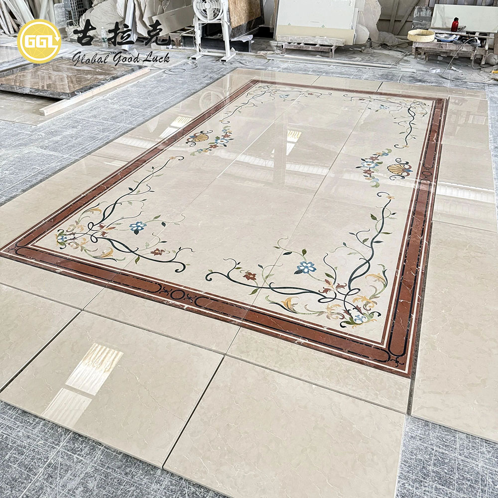 Custom Royal Botticino Marble Waterjet Floor Inlay
