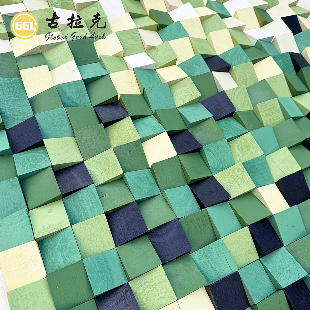 Handmade 3D Green Gradient Wood Mosaic Mural