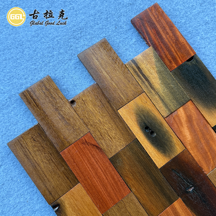 Rustic Brick Wood Mosaic Tiles – Natural Mixed Brown Wooden Wall Panels