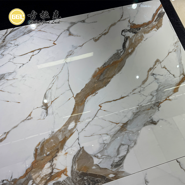 Calacatta Gold Porcelain Slab 1200x1800mm Large Format Marble Look Tile with Gold Veins
