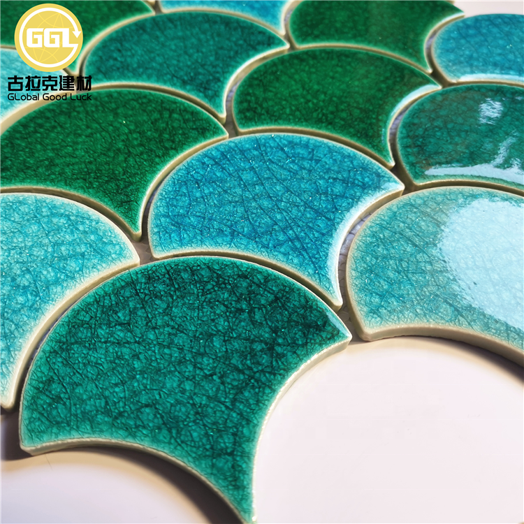 Multicolor Fan-Shaped Crackle Glazed Ceramic Mosaic Tile for Decorative Interiors